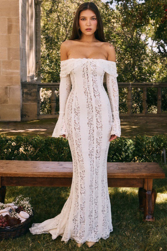 Lace Edition Bustier Bell Sleeve Maxi Dress