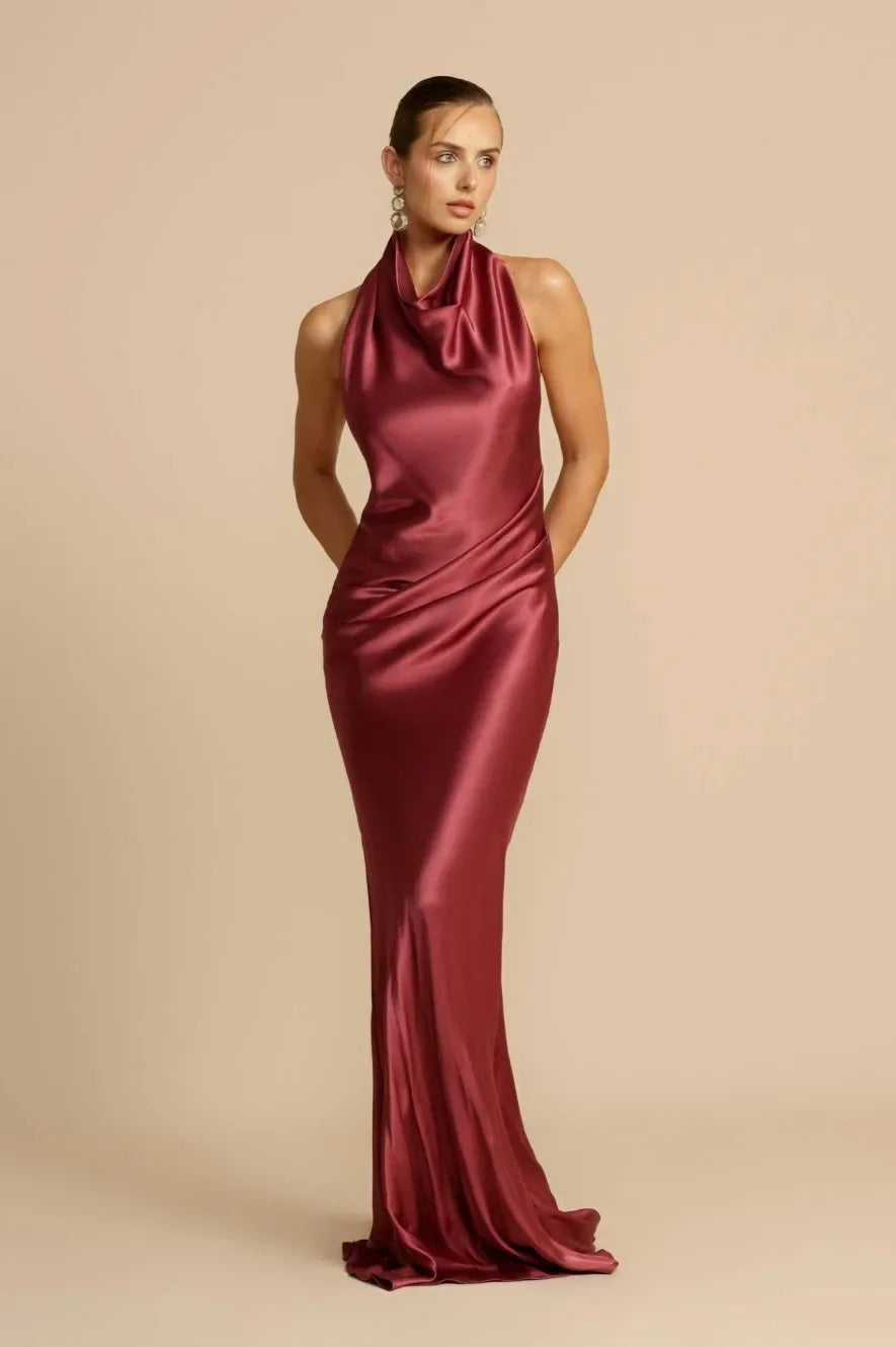 Satin Edition Halter Neck Maxi Dress