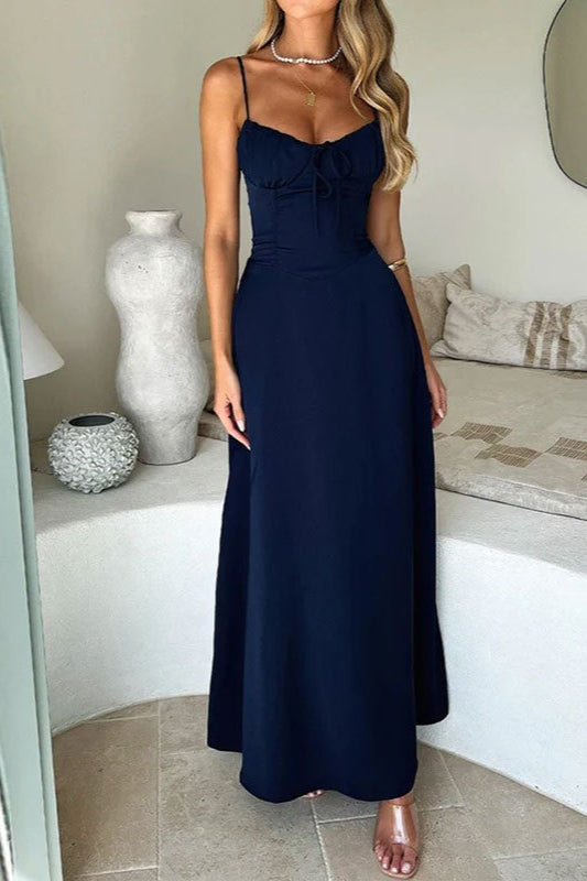 Graceful Tied Waist A Line Solid Color Prom Dress