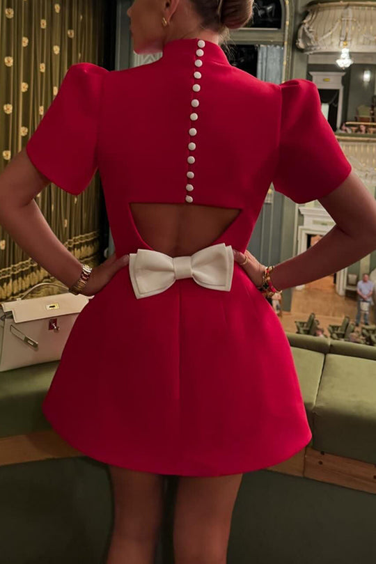 Chic Charlie Short Sleeve, Backless Mini Dress with Slit and Detachable Satin Bow Statement Occasion Edit