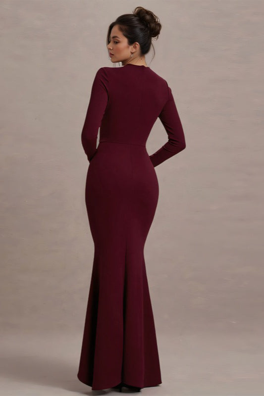 Ruffled Extended Sleeve Bodycon Maxi Dress