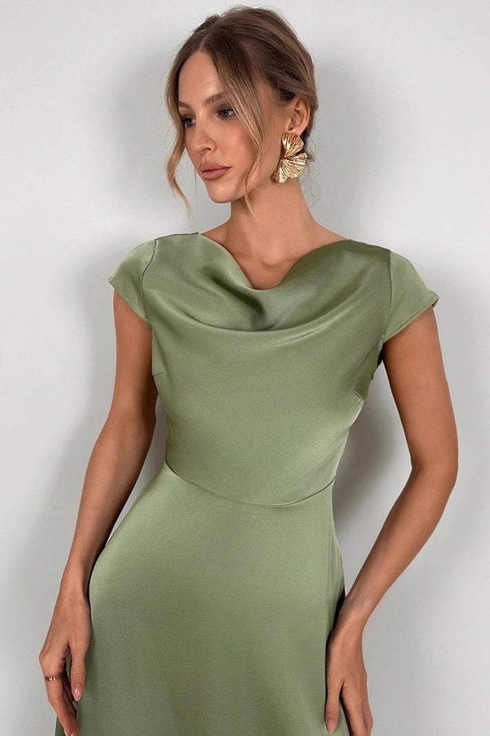 SilkLike Edition Satin Slit Maxi Silk Dress
