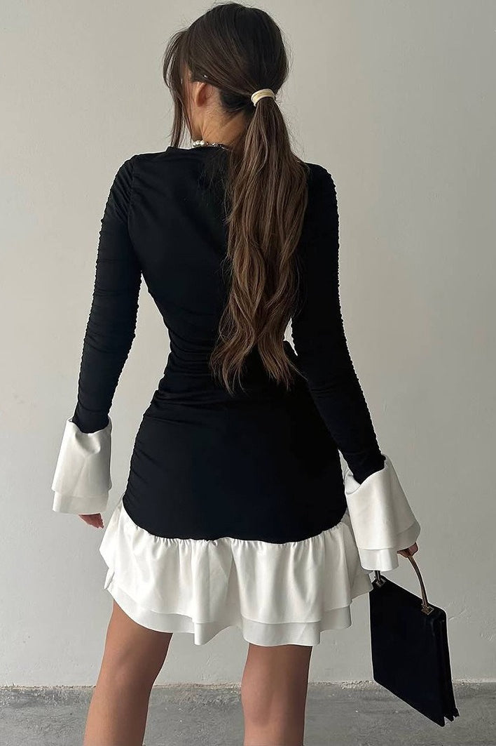 Waist Ruffle Round Neck Mini Dress