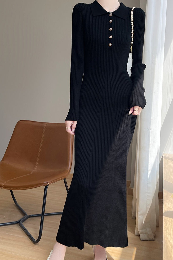 Graceful Collared Maxi Sweater Dress