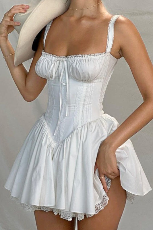 Strap Spaghetti Lace Trim Ballet A Line Sleeveless Mini Dress