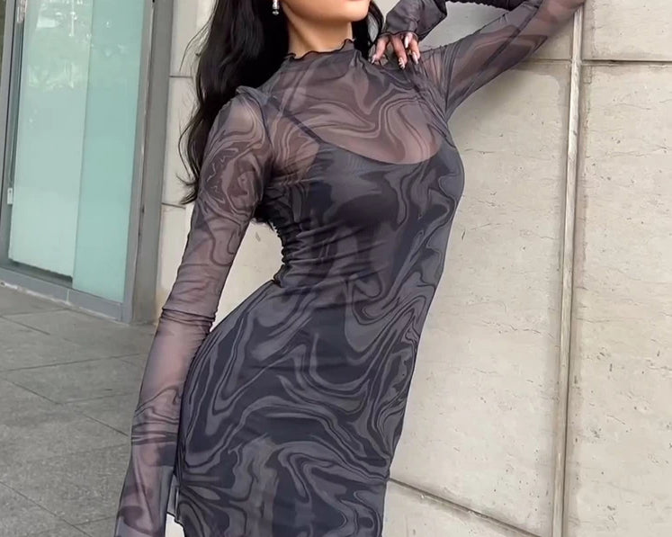 See Mesh Through Strap Gothic Mini Dress