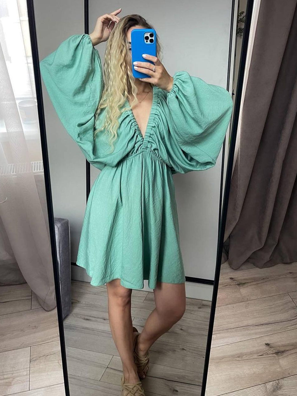 Plunge Woven Skater Mini Dress