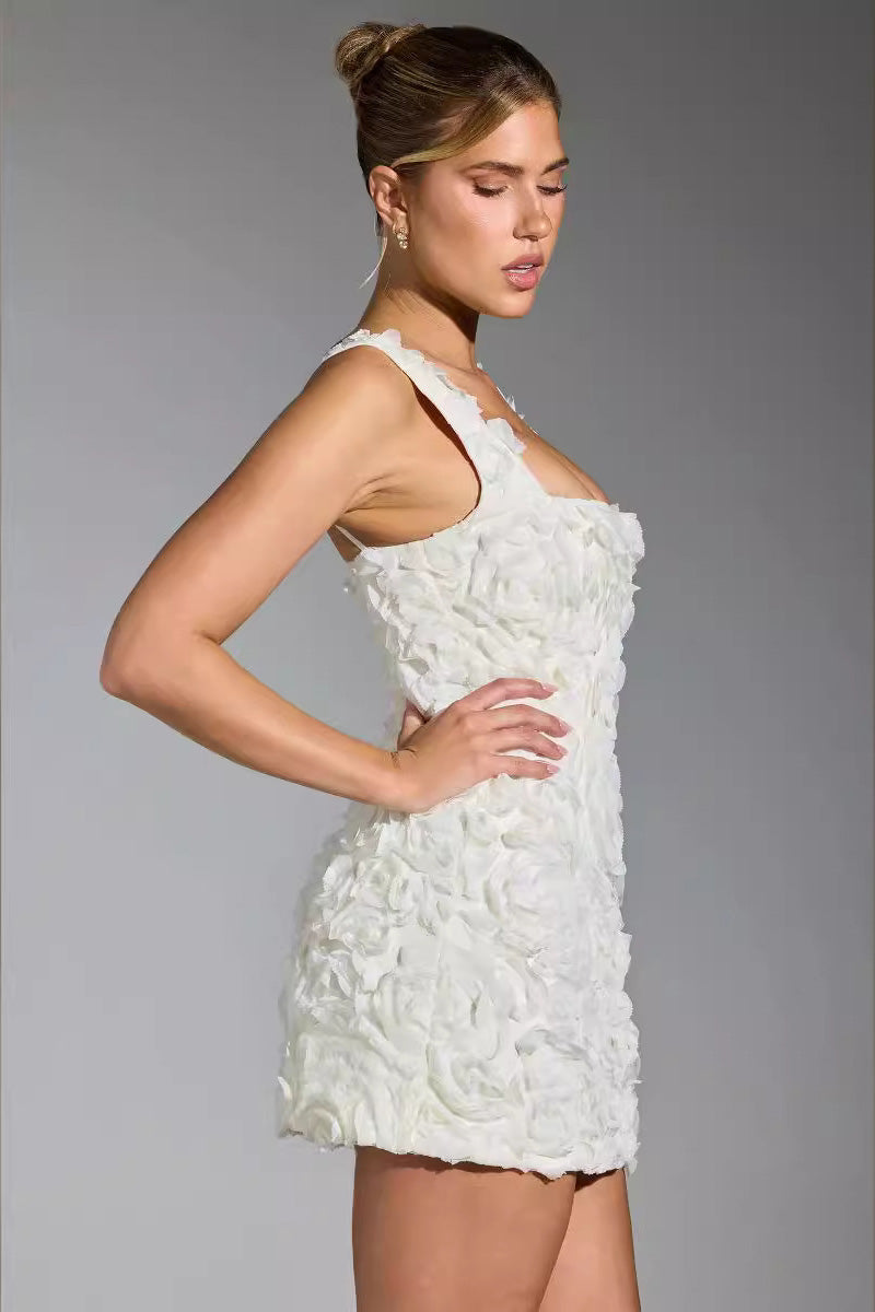 Rebeca Boutique Corset Mini Dress with Bloom Appliqué in White Evening Wear Edit