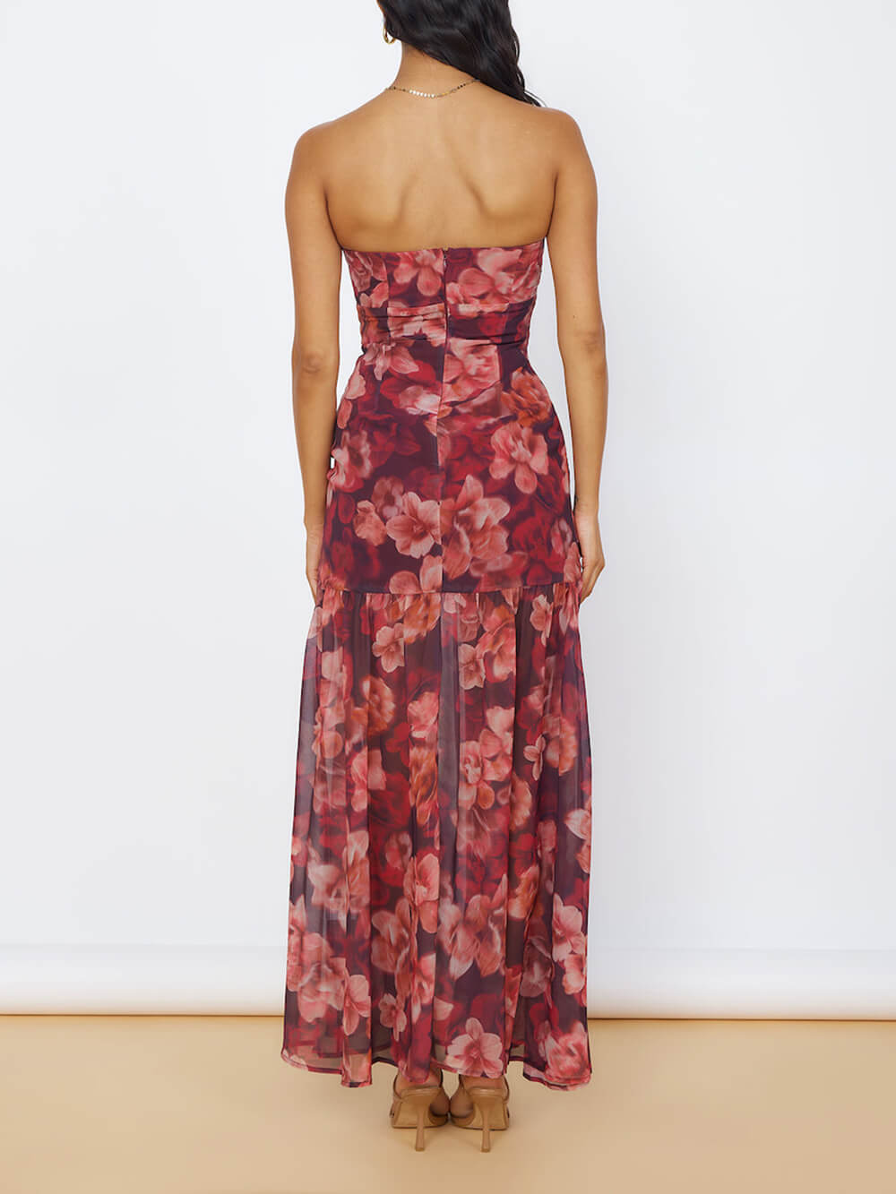 Botanical Bandeau Slit Maxi Dress