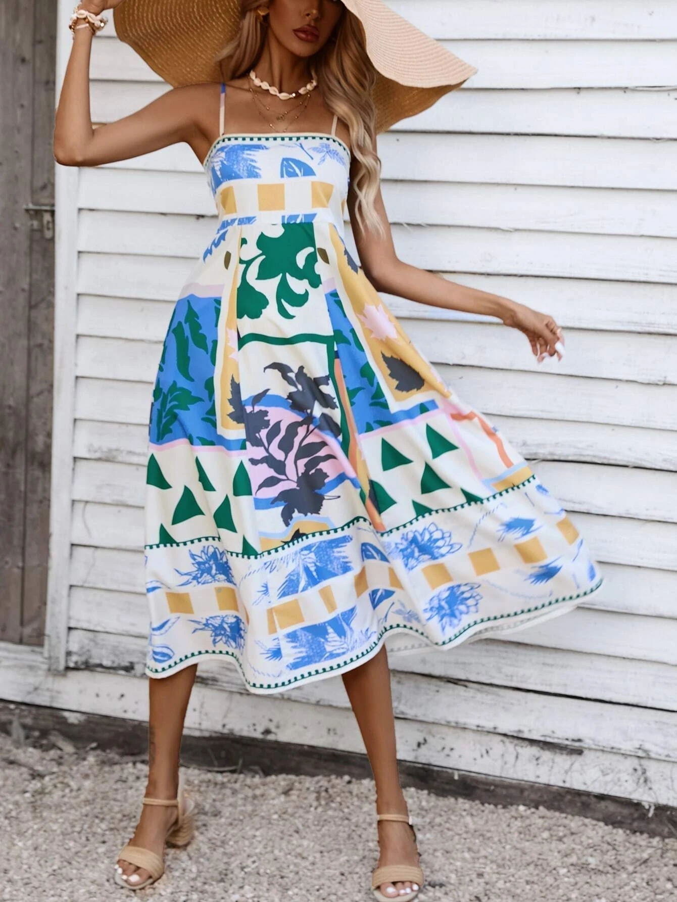 Slip Patchwork Maxi Dress: Abstract Colorful Printed