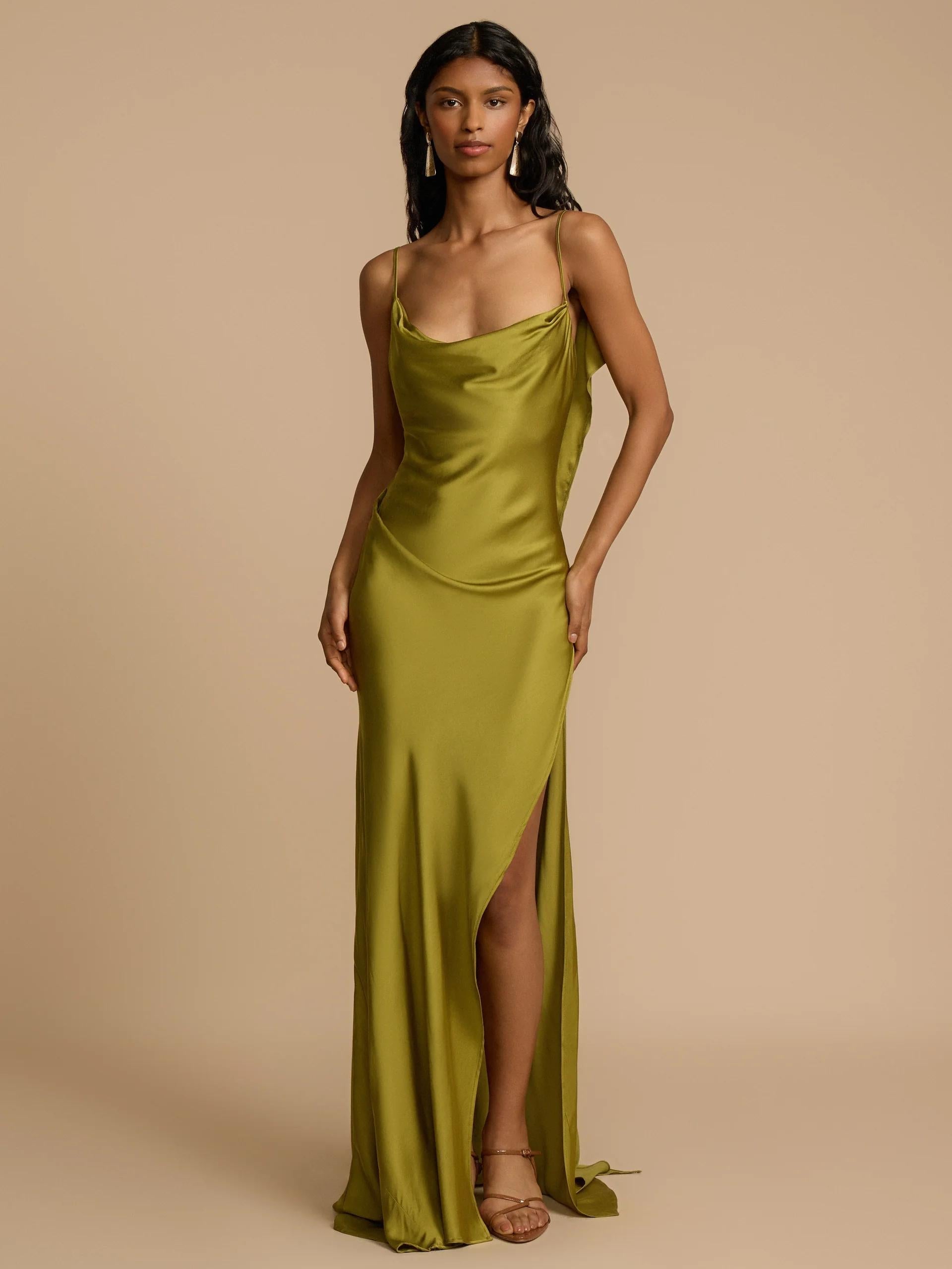 Sexy Chic Satin Side High Slit Maxi Dress