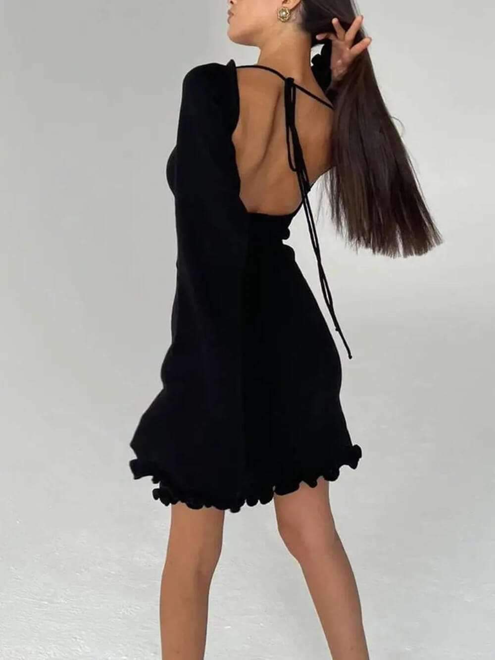 Neck Round Flounce Sleeve Short Dress