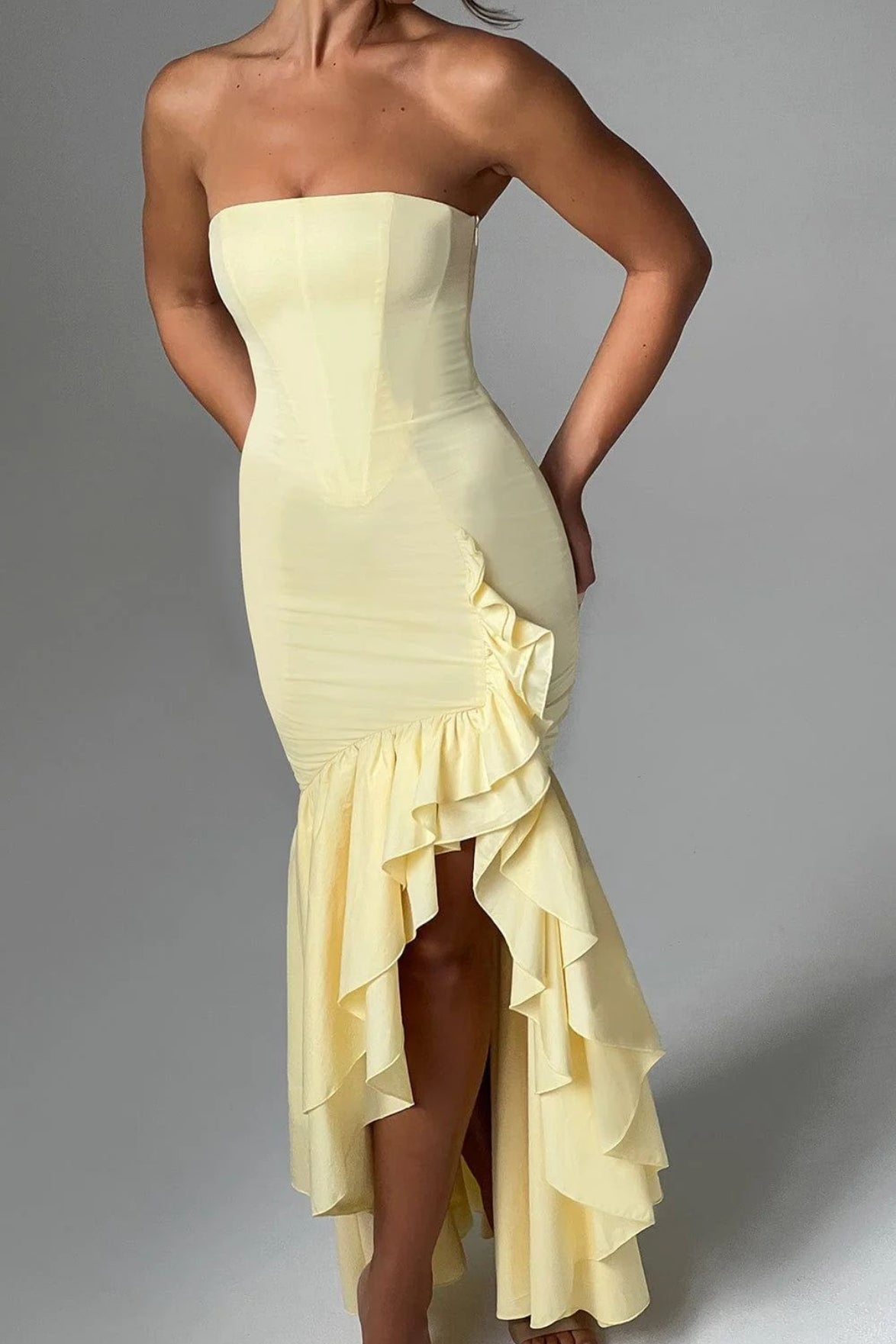 Strapless High Slit Backless Bodycon Slim Fit Graceful Prom Dress
