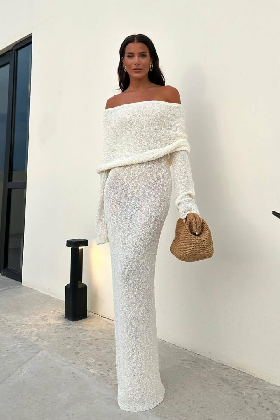 Backless Edition Knit OffShoulder Maxi Sweater Dress