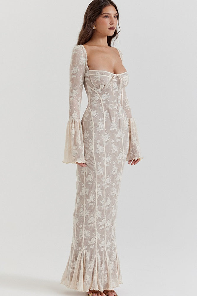 Bodycon Edition Lace Flare Sleeve Maxi Dress