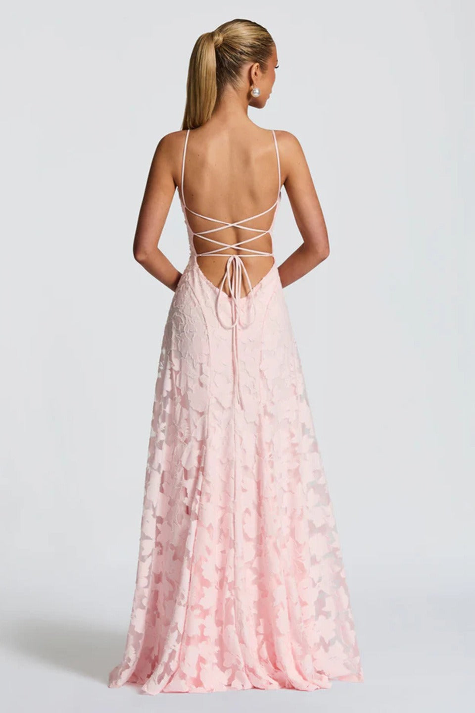 Jacquard Edition Cami Backless Maxi Lace Dress