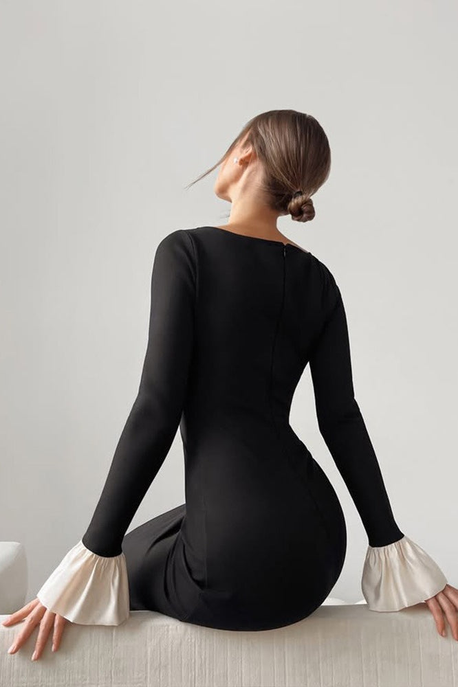 Neck U Lace Panel Midi Dress