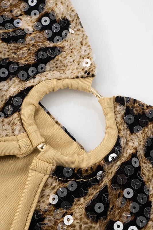 Sequin Leopard Strapless Mini Dress