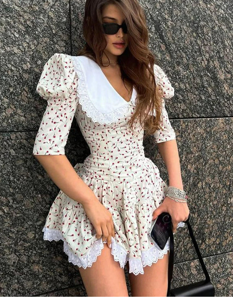 Patchwork Lace Doll Collar Mini Dress