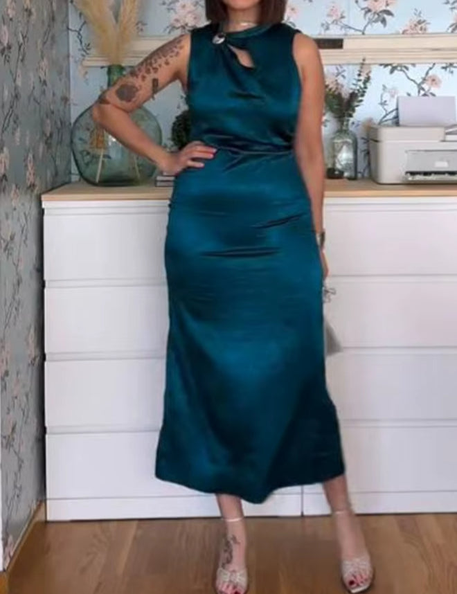 Inlaid Gold Silk Texture Midi Dress
