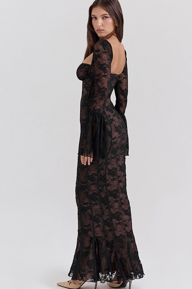 Bodycon Edition Lace Flare Sleeve Maxi Dress