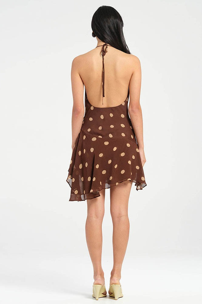 Dot Polka Chiffon Halter Mini Dress