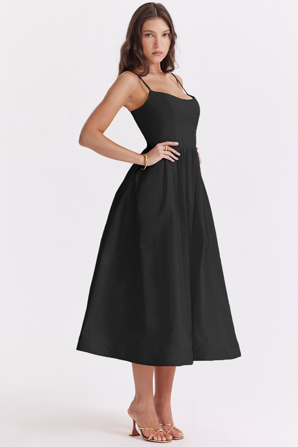 Solid Chic Backless Spaghetti Strap Swing Prom Dress