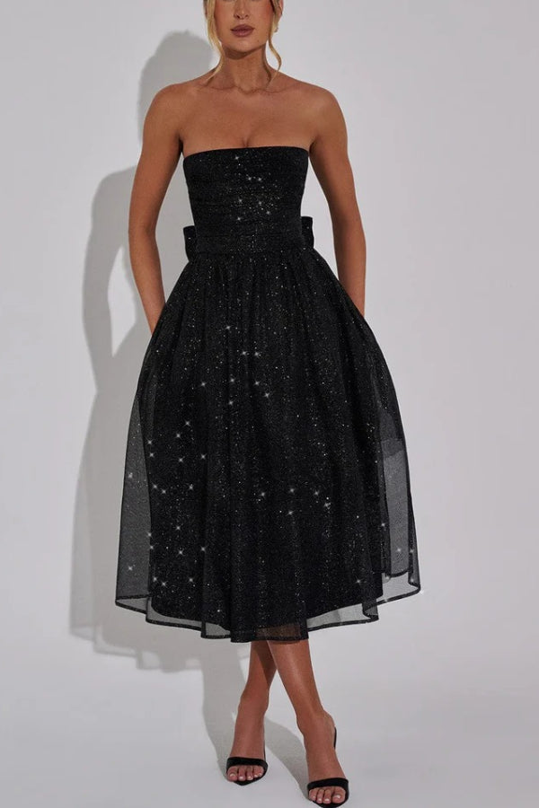 Kaylee Elevated Off Shoulder Backless Maxi Dress with Bow Chic Silhouette Collection