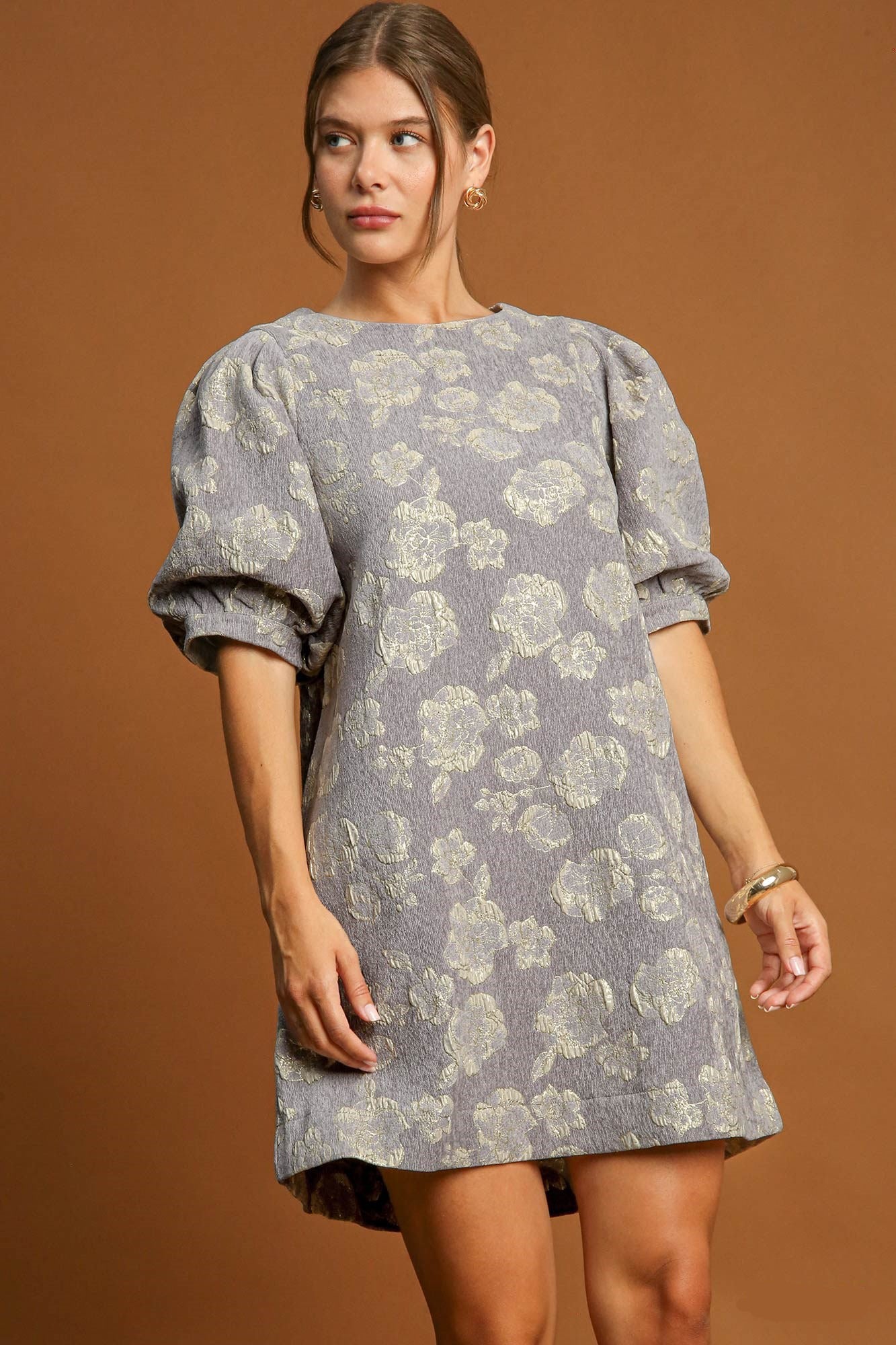 Esme Exclusive Bloom Jacquard Mini Dress with Puff Sleeves Boutique Collection