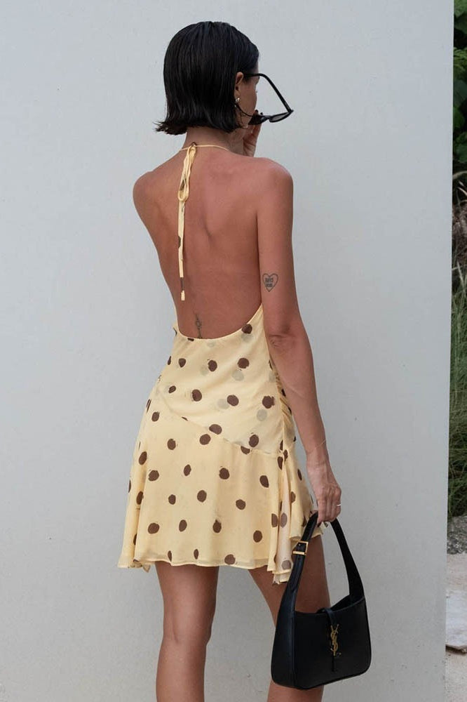 Dot Polka Chiffon Halter Backless Mini Dress