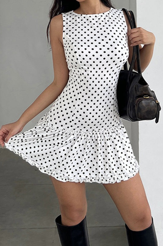 Dot Polka LaceTrim Bodycon Mini Dress