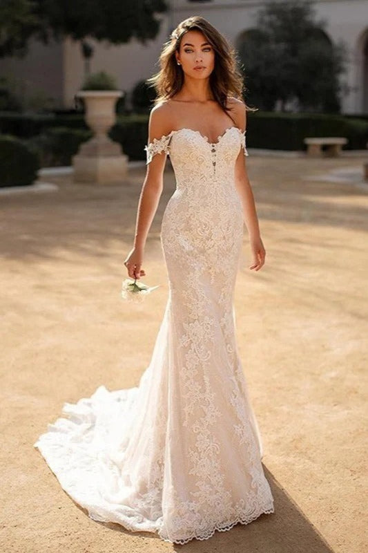 Retro Off Shoulder A Line Wedding Dress