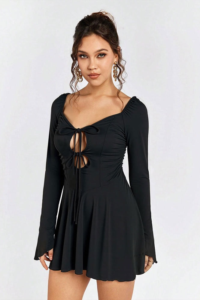 Trim Ruffle Corset Lace Up Cut Out Mini Dress