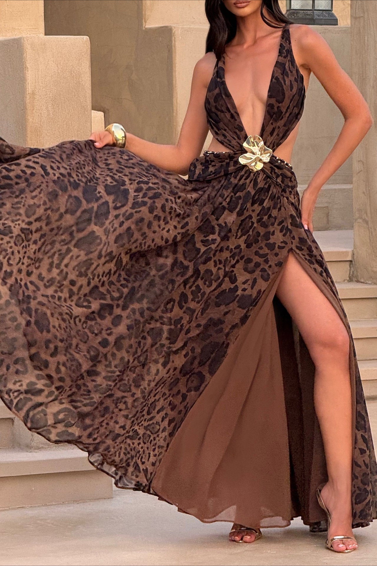 Refined Metal Trim Bodycon Vacation Dress