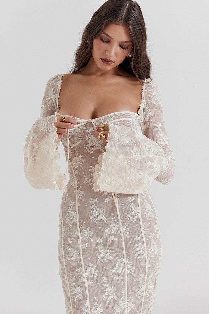 Bodycon Edition Lace Flare Sleeve Maxi Dress