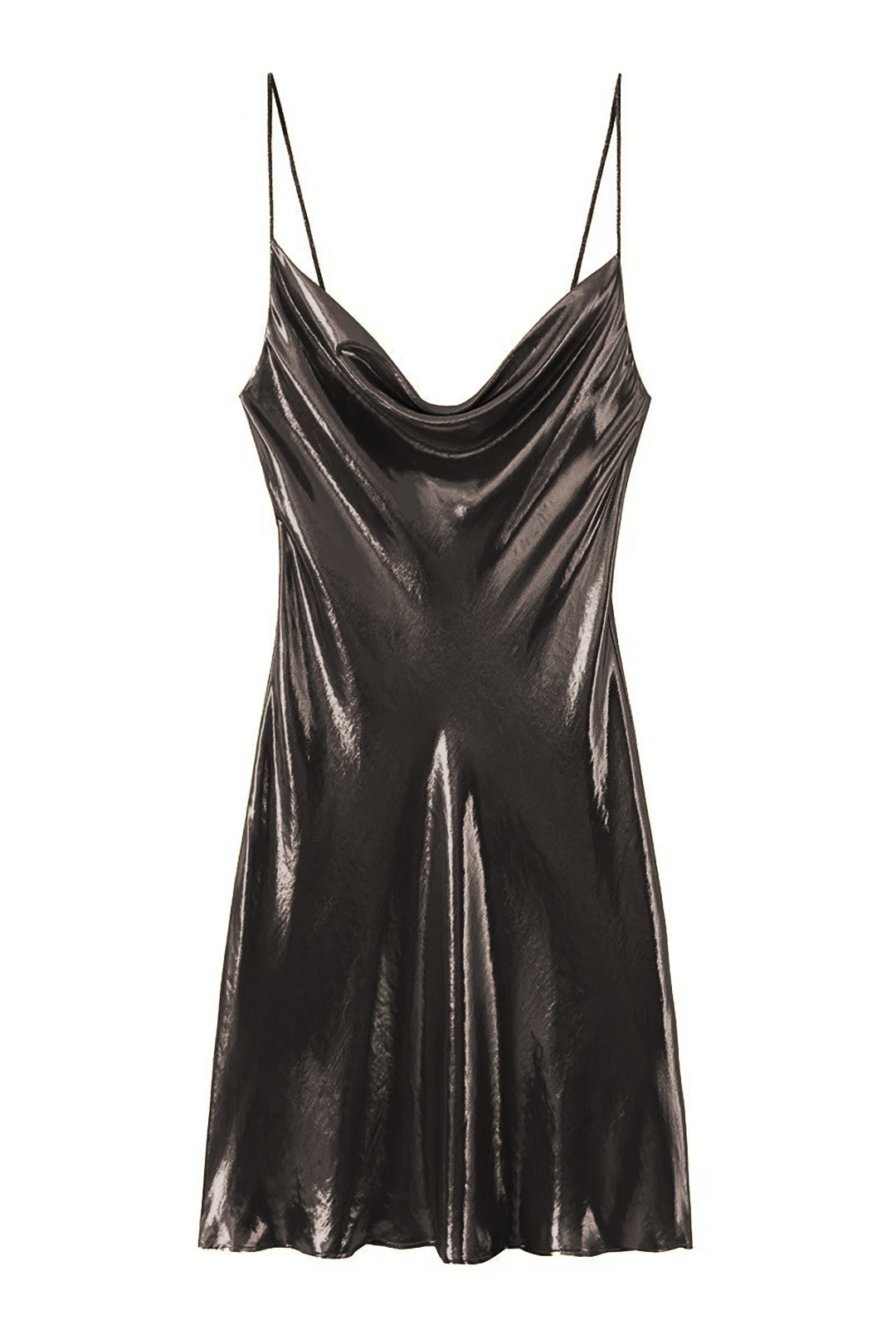 Neck Cowl Metallic Slip Mini Dress