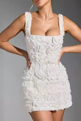 Rebeca Boutique Corset Mini Dress with Bloom Appliqué in White Evening Wear Edit