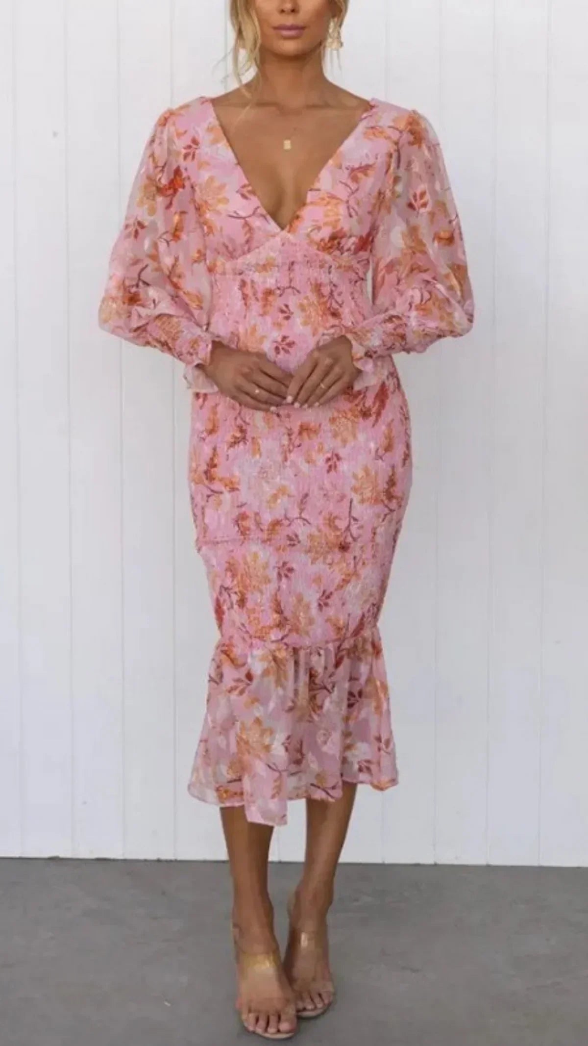 | Nevara Midi Dress With Flower Print