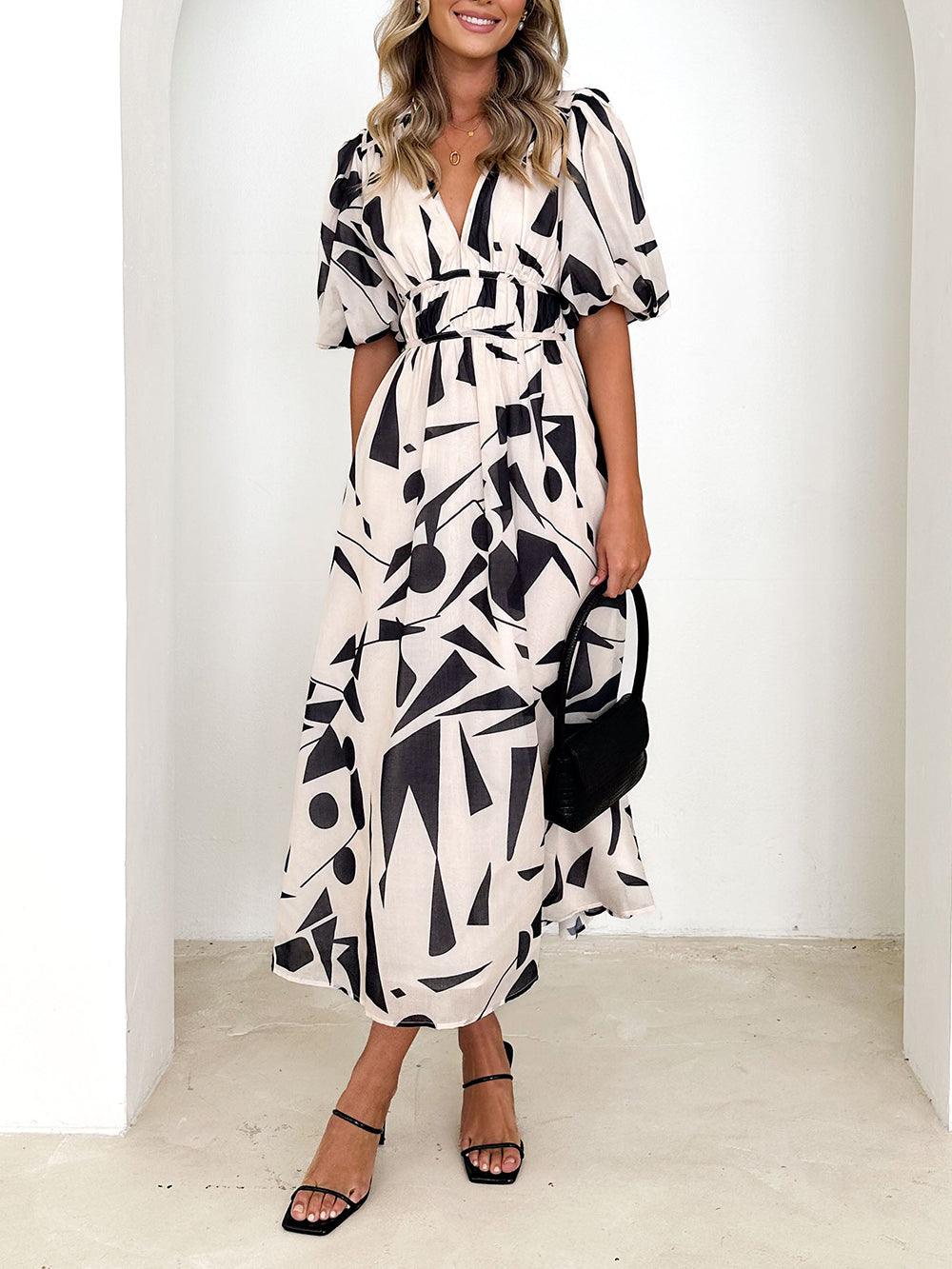 Midi Sakura Dress Beige Geo