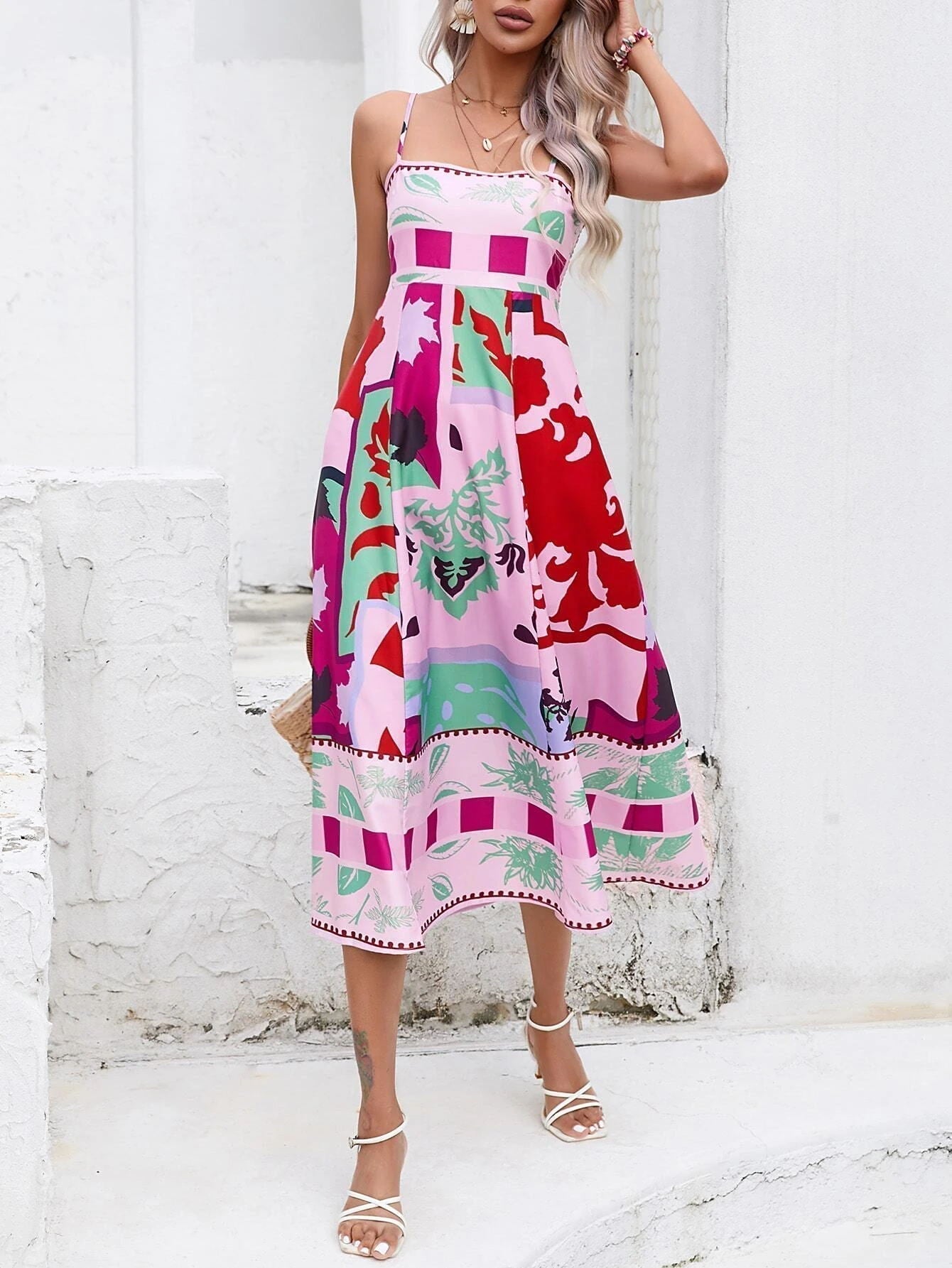 Slip Patchwork Maxi Dress: Abstract Colorful Printed