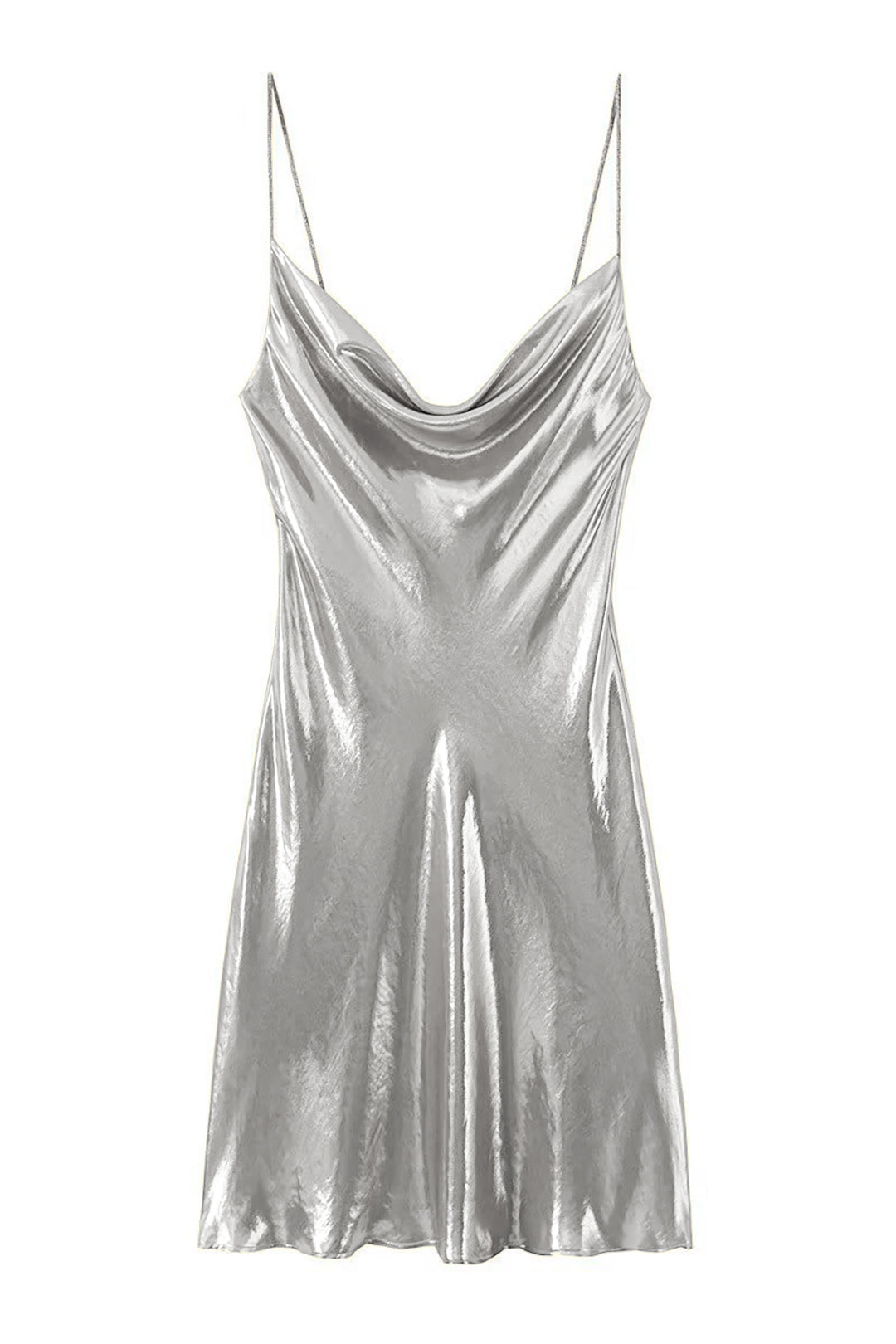 Neck Cowl Metallic Slip Mini Dress