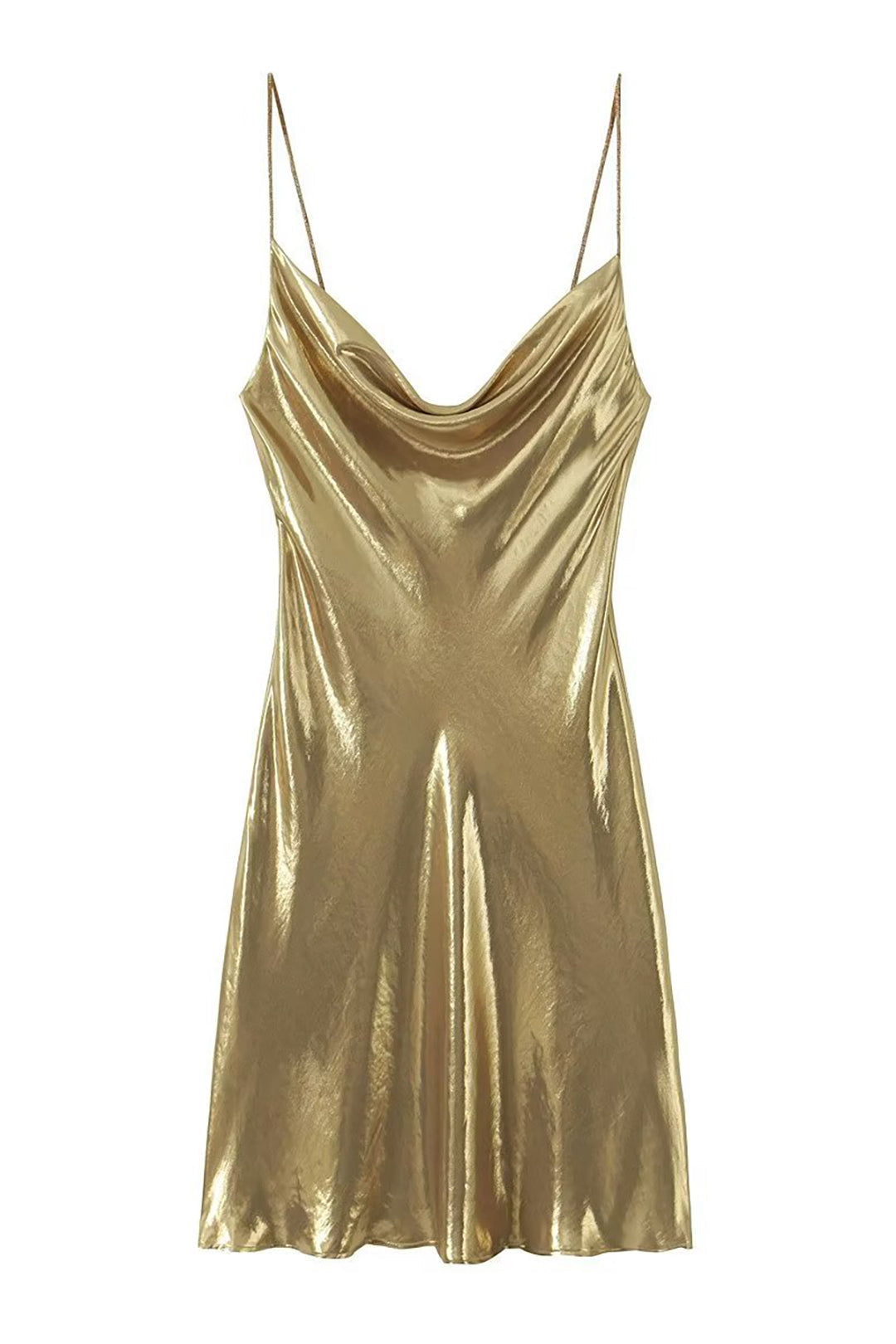 Neck Cowl Metallic Slip Mini Dress