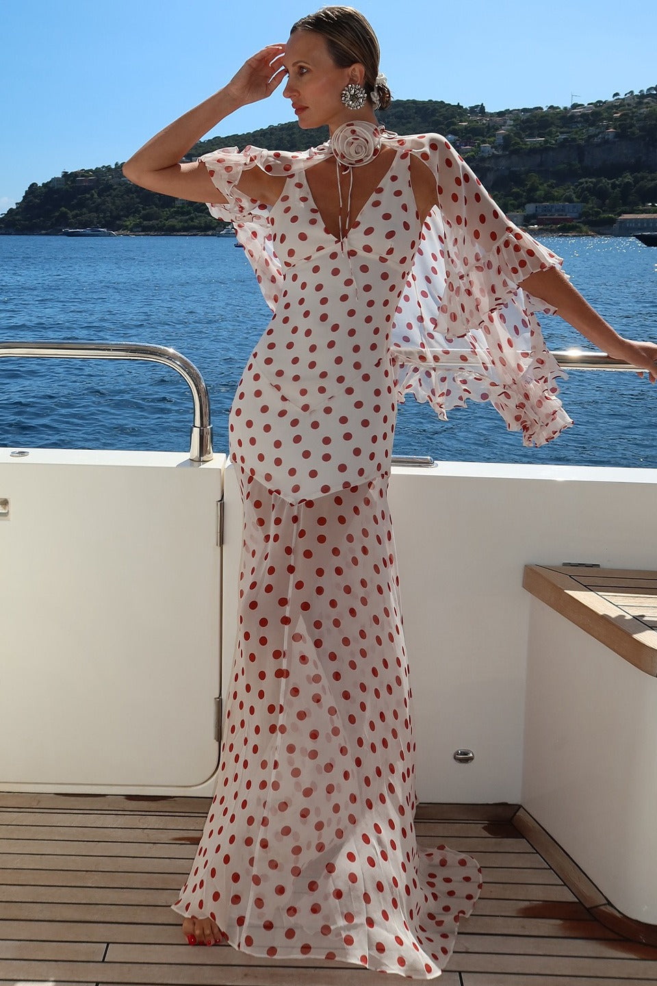 Polka Edition Dot VNeck Sheer Maxi Dress