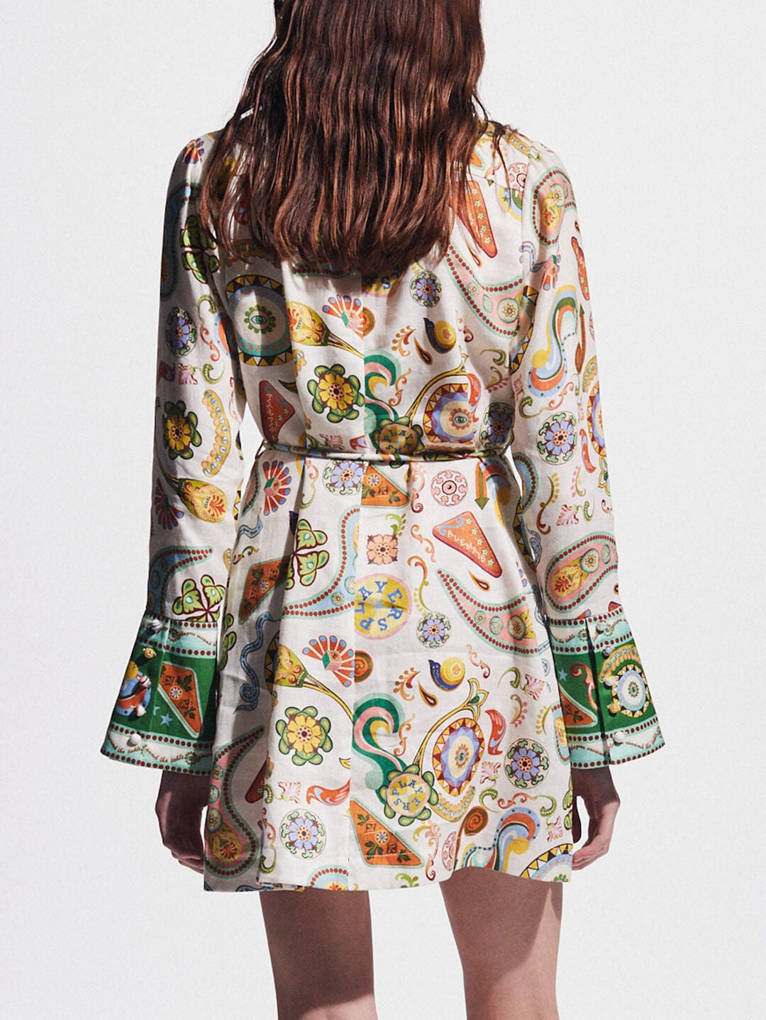And Exquisite Fashionable Printed Trumpet Sleeve Mini Dress