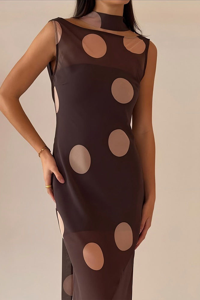 Retro Polka Dot Sleeveless Bodycon Maxi Dress