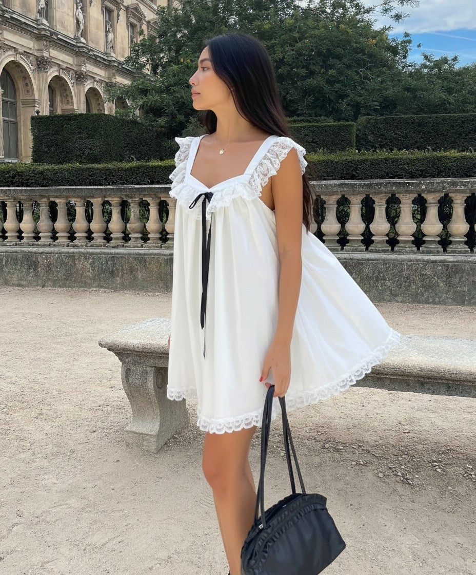Bow Ribbon Babydoll Mini Dress