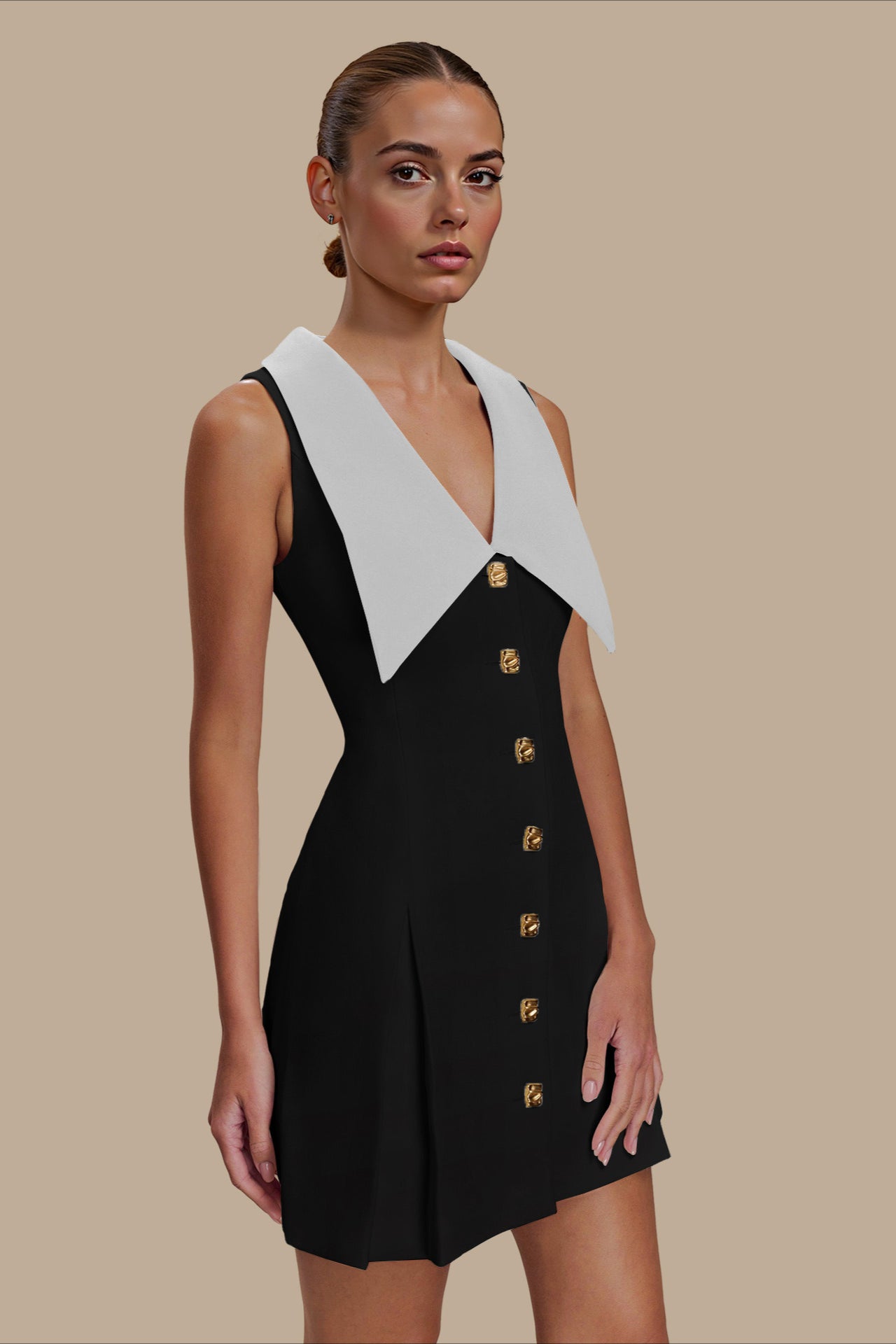 Sleeveless Lapel Belted Midi Dress