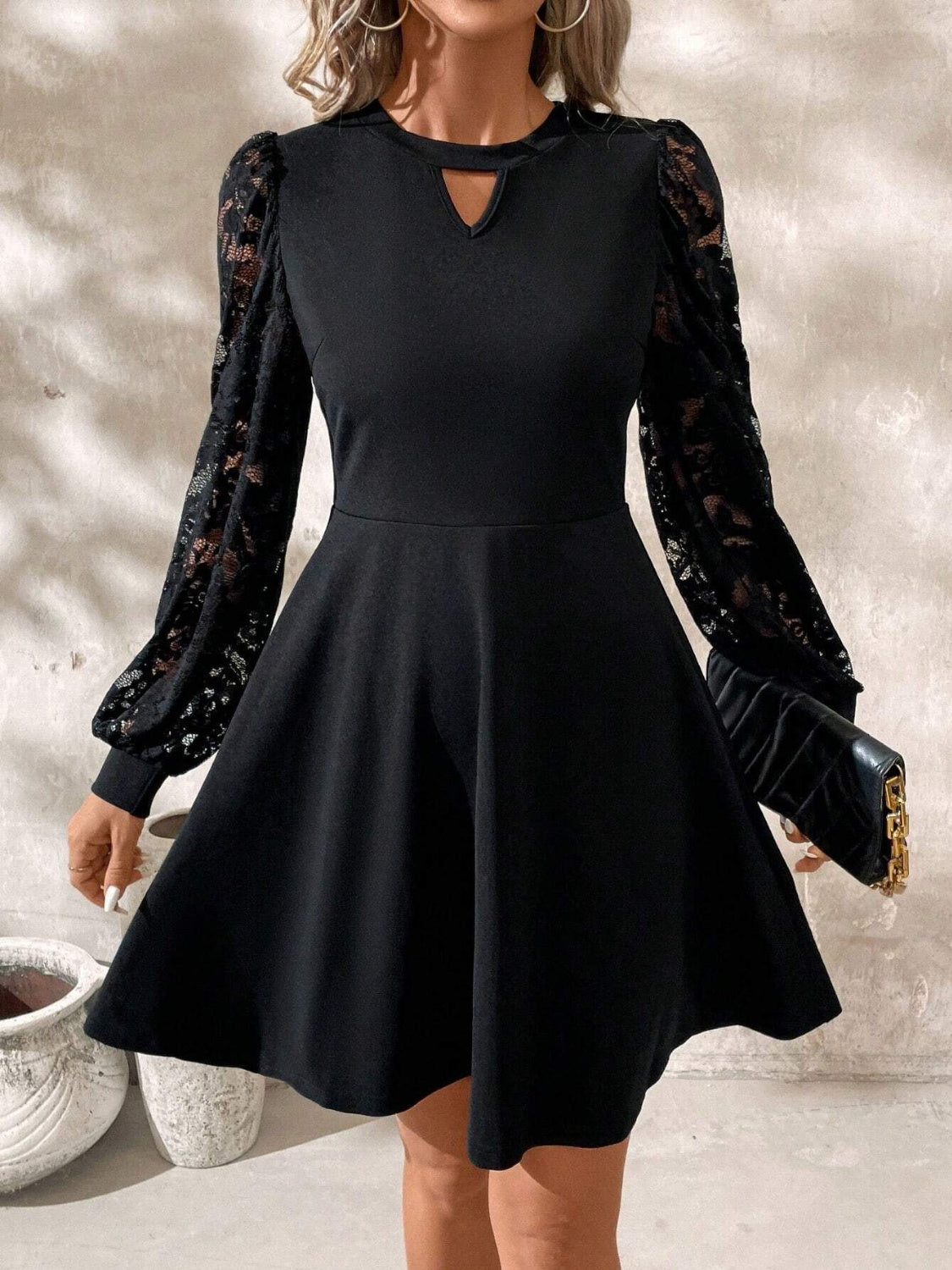 Statement Reina Long Sleeve Lace Mini Dress with Cutouts Boutique Collection
