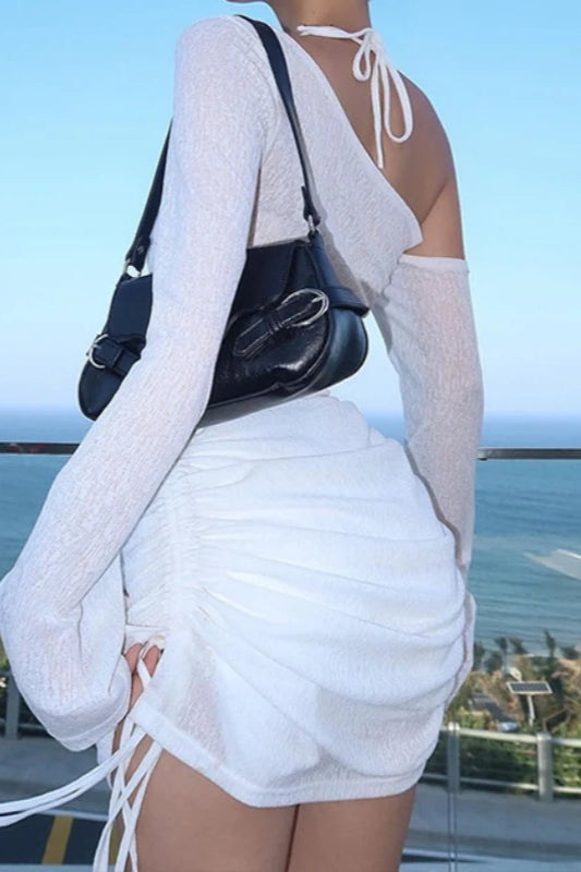 Collar Skew Ruched Mini Dress