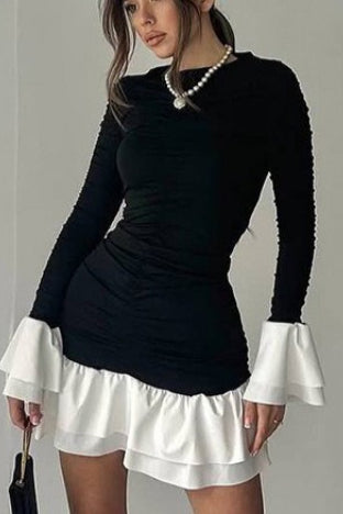 Waist Ruffle Round Neck Mini Dress